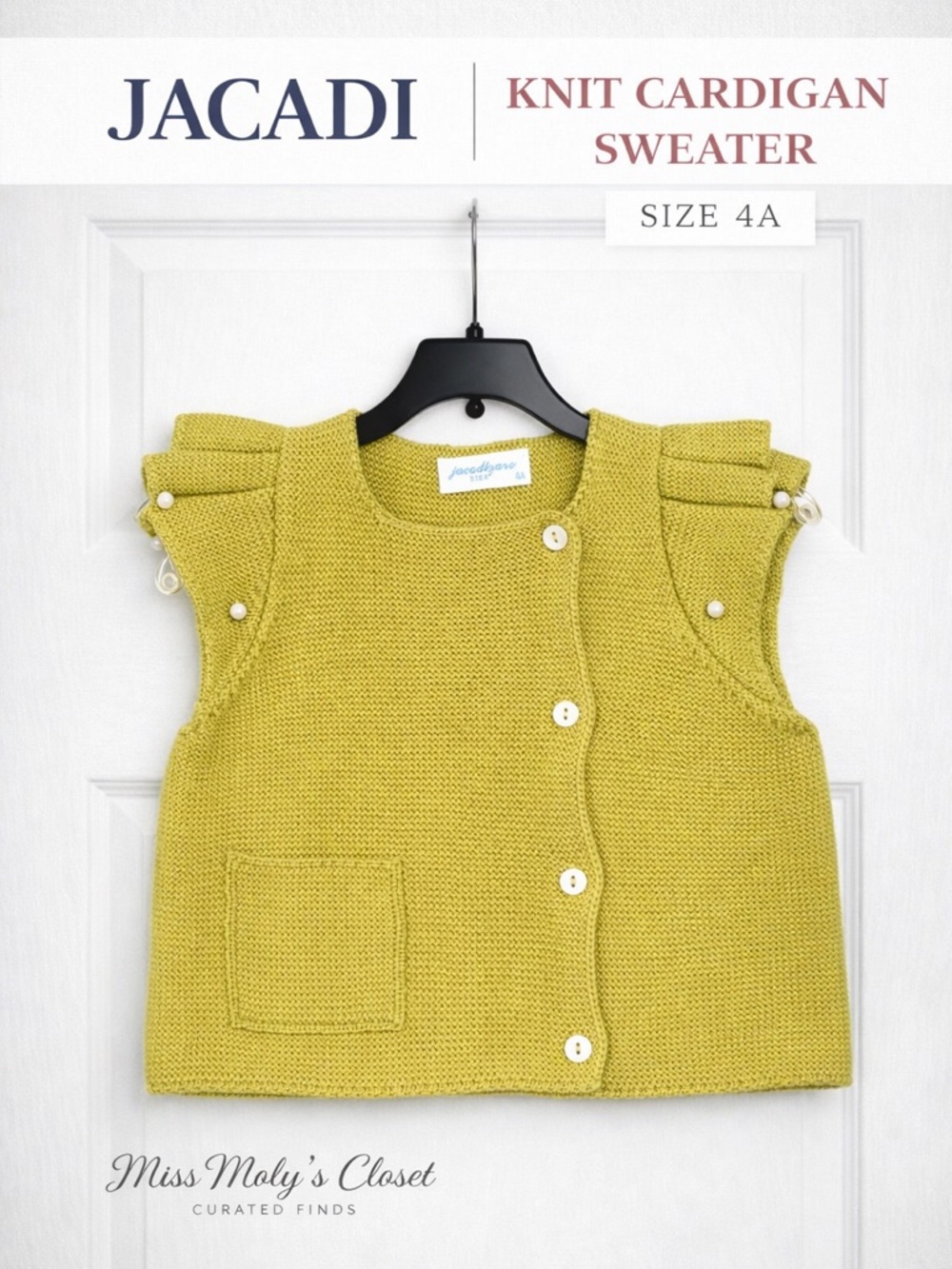 Jacadi Paris Girls Cardigan 4A Yellow Knit Button Front Cotton NWT